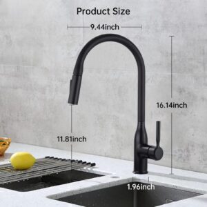 KUKKUME Kitchen Faucets with Pull Down Sprayer, Single Handle Kitchen Sink Faucet Modern Staninless Steel Kitchen Faucet Matte Black