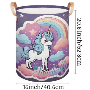 Custom Name Large Laundry Basket Cute Rainbow Unicorn Personalized Collapsible Waterproof Laundry Hamper Dirty Clothes Toys Storage Bin with Handles