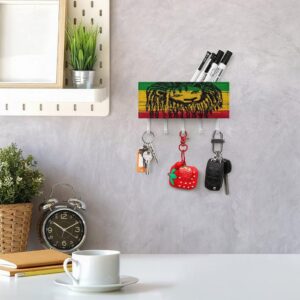 Jamaica Lion Rastafarian Wall Mount Key Hook for Home Organization - Easy Install with 5 Sturdy Hooks - Ideal for Entryway Decor