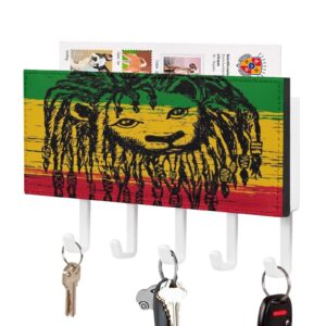 jamaica lion rastafarian wall mount key hook for home organization - easy install with 5 sturdy hooks - ideal for entryway decor