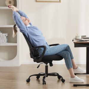 Smug Office Computer Desk Chair, Ergonomic Mid-Back Mesh Rolling Work Swivel Task Chairs with Wheels, Comfortable Lumbar Support, Comfy Arms for Home, Bedroom, Study, Dorm, Student, Adults