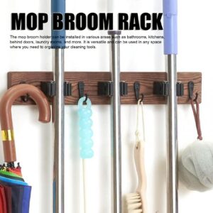 2PCS Mop and Broom Holder Wall Mount, Broom Holder Wood Broom Rack Garden Tool Rack Organizer for Laundry Room Decor with 3 Slots 4 Hooks