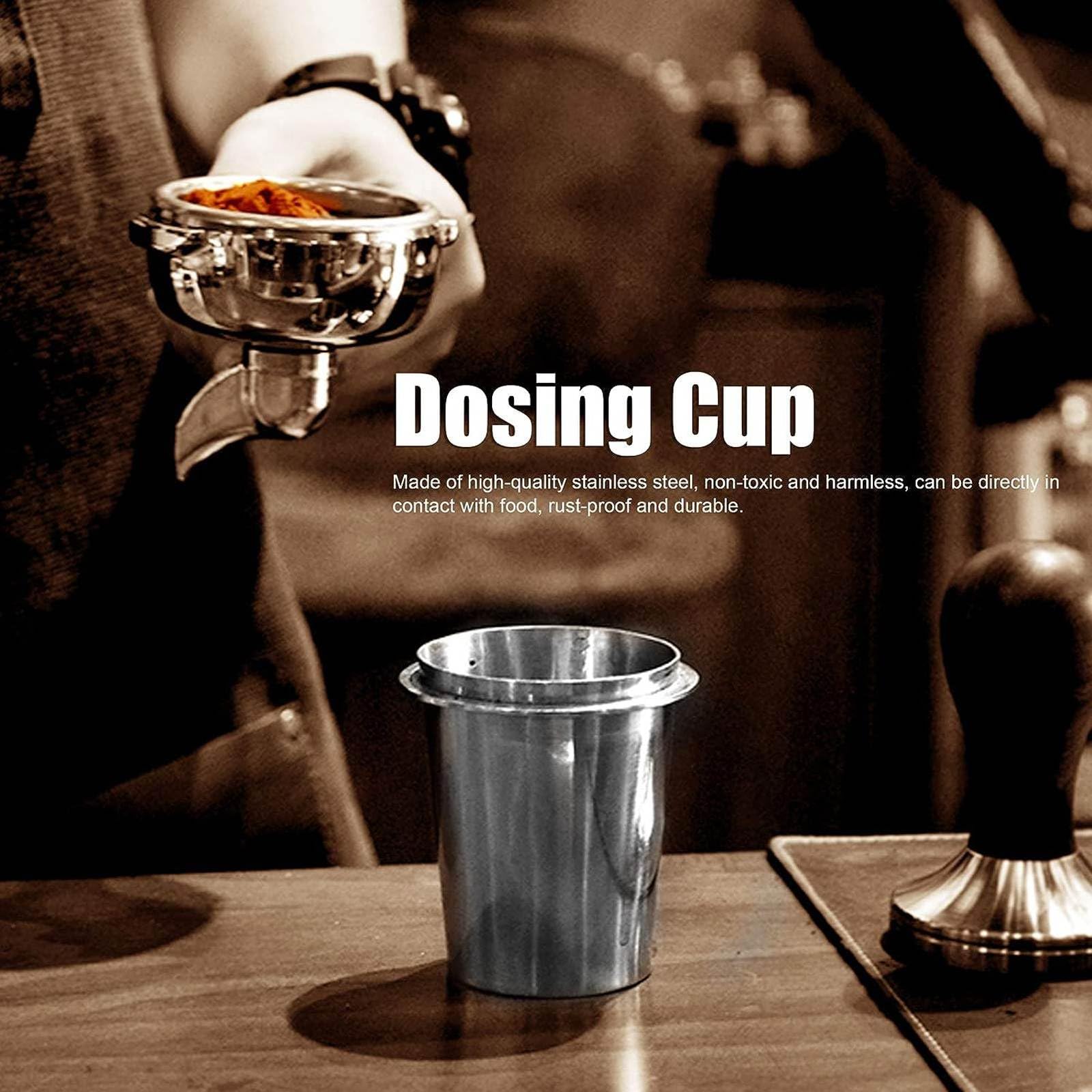 Coffee Dosing Cup 58mm, Stainless Steel Espresso Coffee Dosing Cup Espresso Coffee Machine Accessories, Coffee Powder Feeder Part Coffee Grinder Powder Cup Compatible with 54mm Portafilter, Black