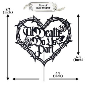 Til Death Do Us Part Cake Topper, Halloween Skull Wedding, Funny Bachelorette Bridal Shower Anniversary Party Decorations Supplies, Black Glitter