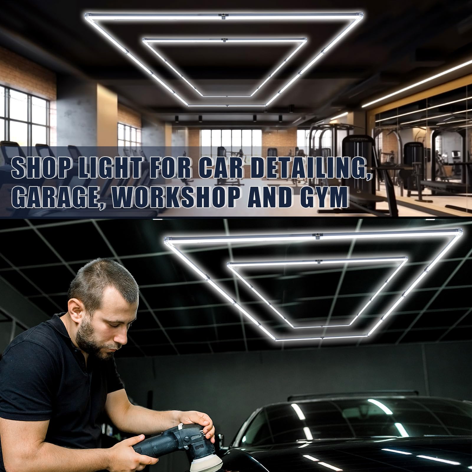 VIHOSE 1 Set Garage LED Light Ceiling Lights Car Detailing Ceiling LED Light Suitable for Garage Workshop Basement Warehouse Gym (2 Rectangles)