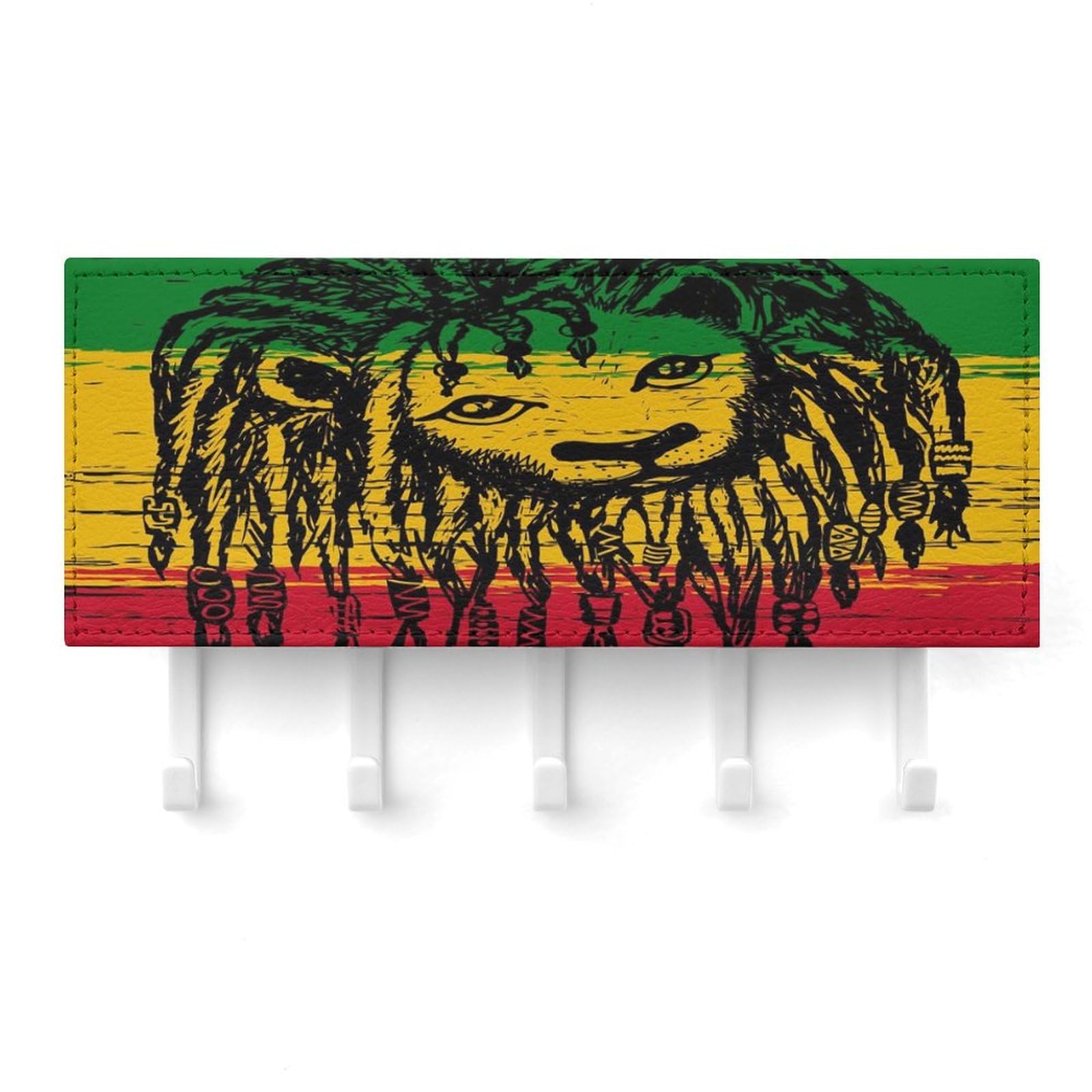 Jamaica Lion Rastafarian Wall Mount Key Hook for Home Organization - Easy Install with 5 Sturdy Hooks - Ideal for Entryway Decor