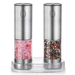 newise electric salt and pepper grinder set rechargeable with light, automatic & adjustable coarseness, kitchen essentials, housewarming gifts for new home, stainless steel