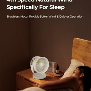 FrSara Desk Fan for Bedroom, 23dB Quiet Air Circulator Fan for Sleep with Sleep Mode, 4 Speeds, Battery Powered Fan with 65ft Powerful Airflow for Whole House, Office, Baby Fan, Beige