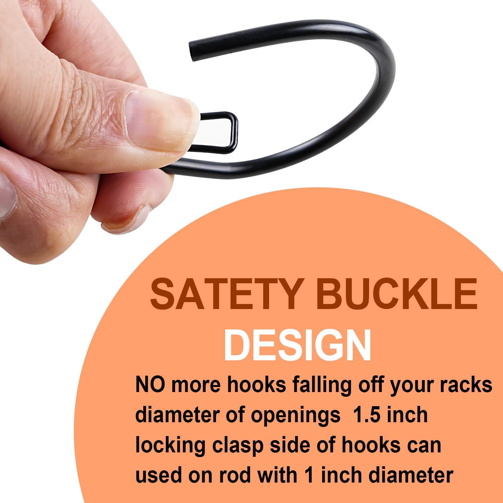 Black S Hooks Hanging Safety Buckle with Large Opening Fit Most of Rod, Heavy Duty S Shaped Closet Hooks Metal Rack Hooks for Hanging Jeans,Clothes,Purse,Plants,Kitchen Pots, Pans- 4 inch, (8 Pack)