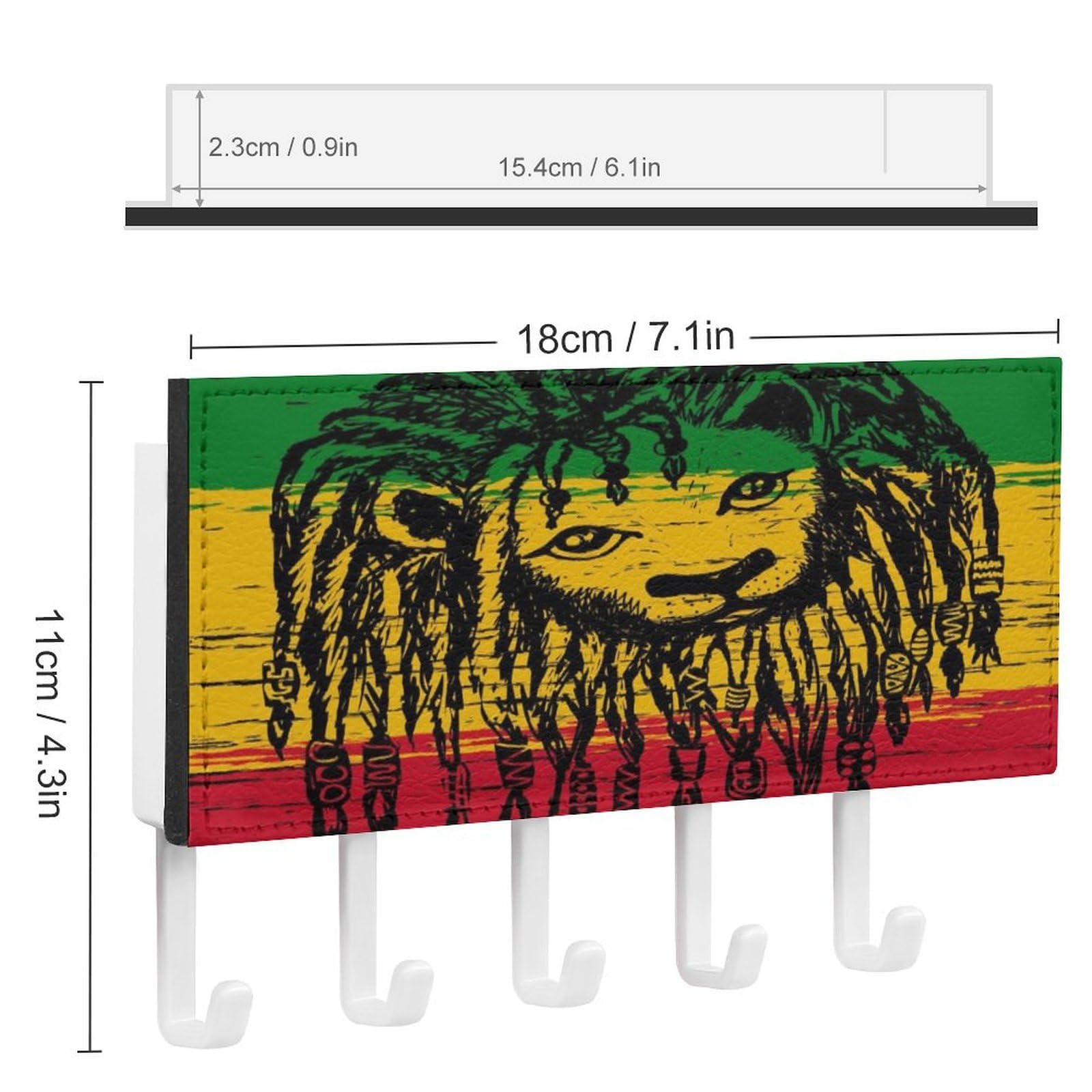 Jamaica Lion Rastafarian Wall Mount Key Hook for Home Organization - Easy Install with 5 Sturdy Hooks - Ideal for Entryway Decor