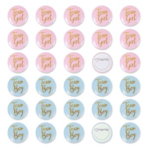 gender reveal button pins 30 pcs, team boy girl button pins, pink blue button pin for baby shower party favors gender reveal party supplies