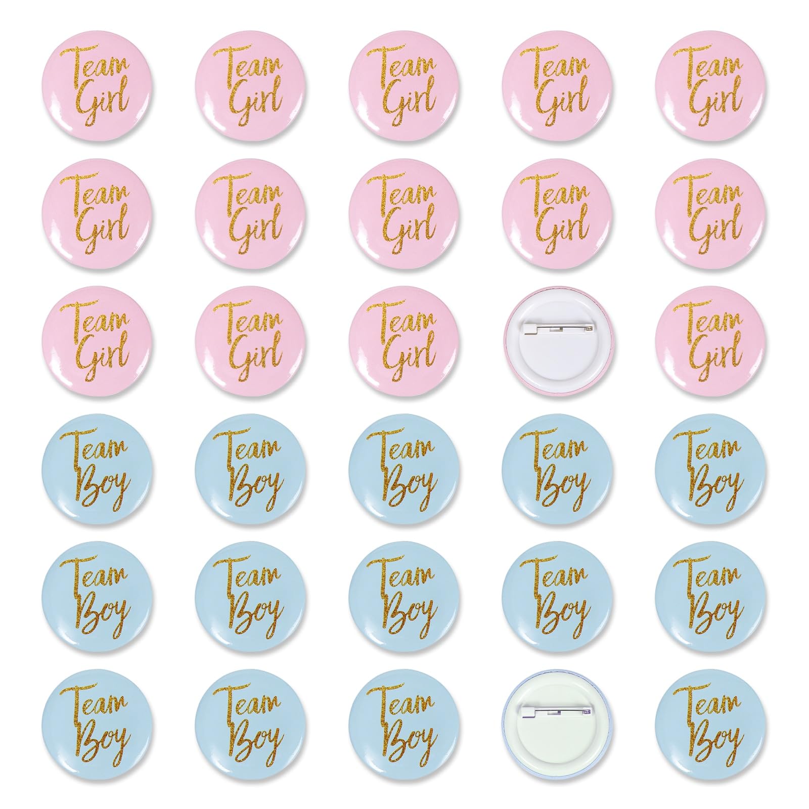 Gender Reveal Button Pins 30 Pcs, Team Boy Girl Button Pins, Pink blue Button Pin for Baby Shower Party Favors Gender Reveal Party Supplies