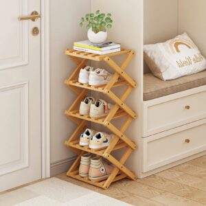 xzxwzx shoe rack, bamboo foldable shoes organizer free standing shelf for entryway, closet, bedroom, hallway, | natural | functional | multifunctional shoe rack (wood color) 5 layers