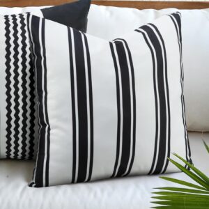 cygnus Pack of 2 Outdoor Waterpoof Throw Pillow Covers Geometric Stripes Square Garden Cushion Cases Patio Furniture Pillow Covers Black and White,18x18 Inch