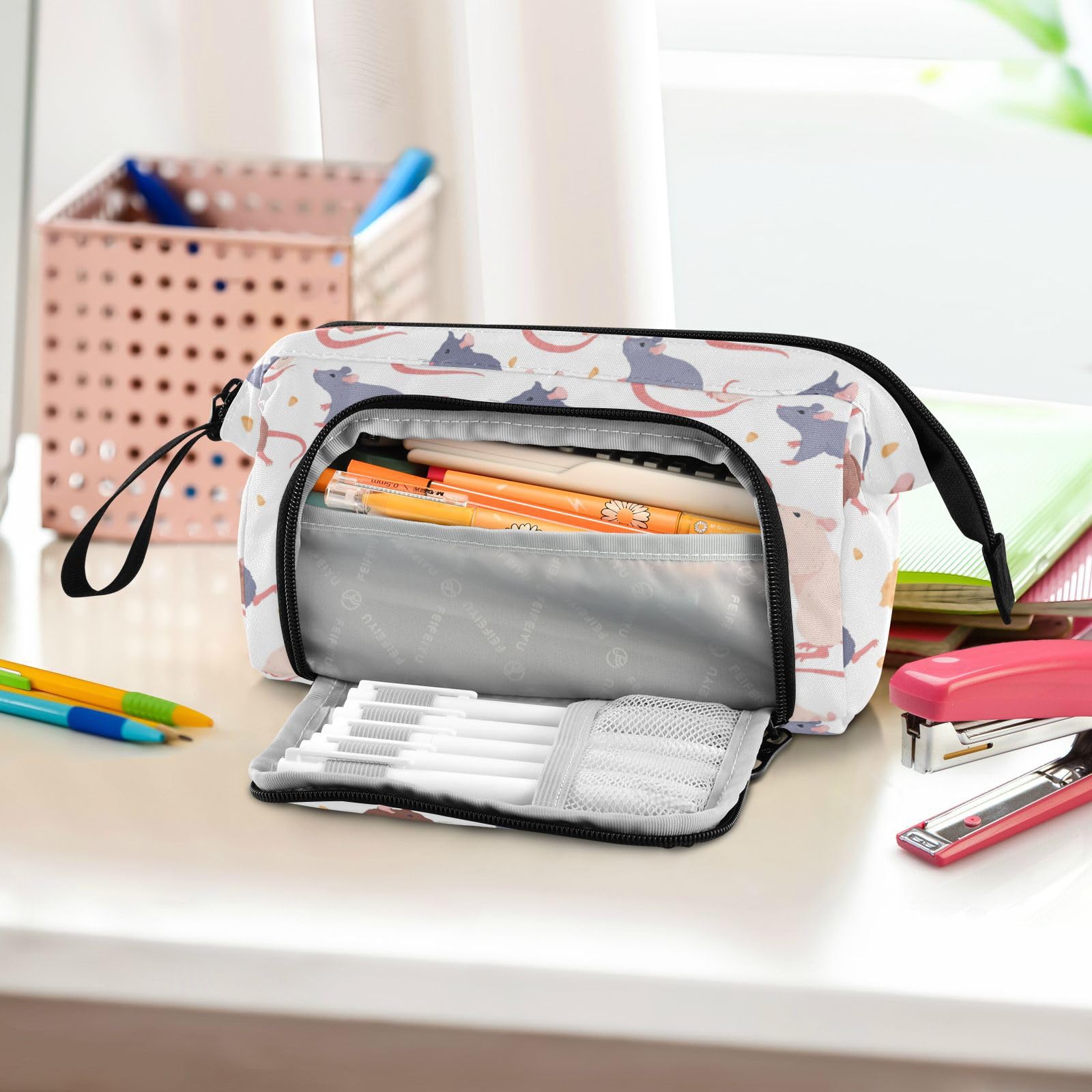 IHCVHQX Cute Rat Cheese Pencil Case Large Capacity Pencil Pouch Pen Bag Office Stationery Organizer Pencil Bag for Teens Girls Boys Adults Student