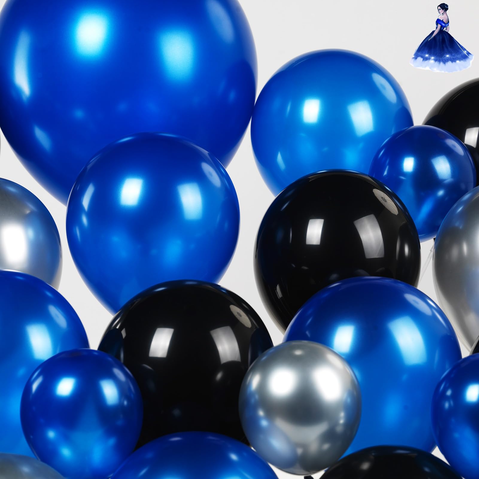 yeewaka royal blue and black silver balloon garland arch kit 160+pcs for Wedding Birthday anniversary baby shower 2024 graduation Prom decorations