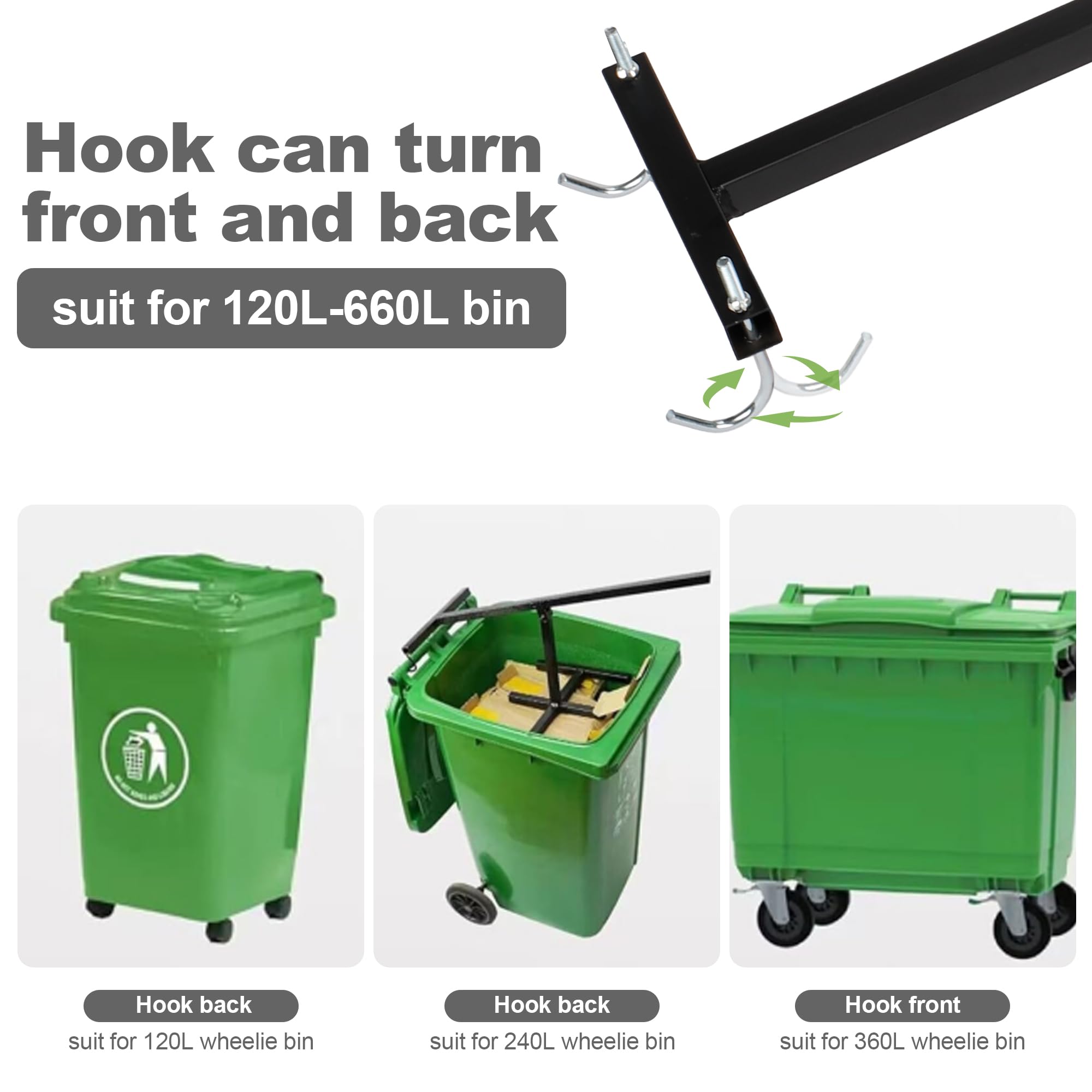 ikare Manual Trash Compactor, Waste Recycling Hand Tool for Outdoor, Touchless Trash Bin Compactor for 120-660L Wheelie Bins, Iron Compacting Trash Can