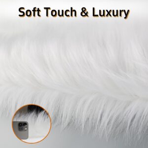 2PCS White Long Pile Fuax Fur Faux Plush Muffler Scarf Dolls Jewelleries Displaying Backdrop Product Photo Backdrop, Great for Nail Art,Cushion Fluffy Area Rug (16×16IN)