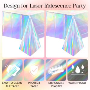 2 pcs Iridescence Holographic Foil Tablecloth 54*72 inch Laser Shiny Plastic Birthday Party Table Cloths Waterproof Table Cover for Christmas Wedding Bridal Shower Anniversary Party Supplies