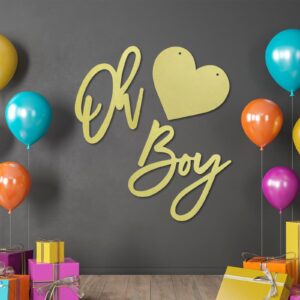 KINMAD Wooden Oh Boy Sign for Baby Boy Shower Decorations Backdrop for Gender Reveal Banner,Birthday Party,Baptism Decor and Wall Photo Prop(Gold)