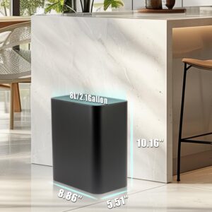 EmoH Small Bathroom Trash Can 2.1 Gallon /8-Liter Wastebasket, Modern Matte Black Stainless Steel Garbage Bin for Bedroom, Home Office, Toilet, RV, Under Sink, Near Desk