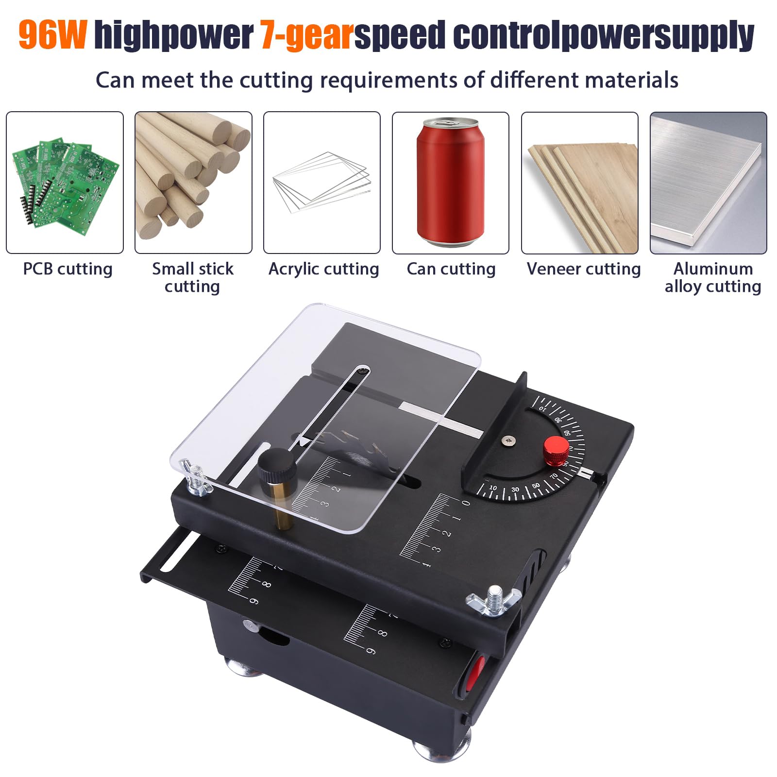 Multi Functional Table Saw,100W Mini Desktop Electric Saw Cutter Speed & Angle Adjustable 16MM Cutting Depth with Blade Flexible Shaft for Wood Plastic Acrylic Cutting Mini Table Saw