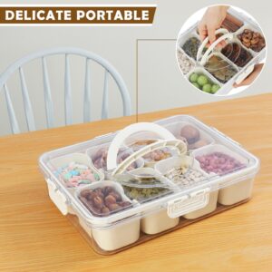 NOIRUC-CZ Divided Clear Snackle Box with Lid and Handle Food Serving Tray Fruit & Veggie Container with 8 Detachable Dividers Portable Snack Platters Charcuterie Board Container for Party, Travel (1)