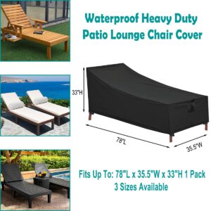 Chaise Lounge Cover, Waterproof Heavy Duty Outdoor Patio Lounge Chair Cover,Outdoor Patio Sofa Furniture Covers,All Weather Protection,Black, 1 Pack (M(78"Lx35.5"Wx33"H))