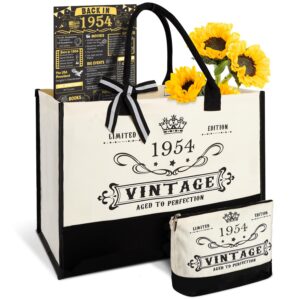 70th birthday gifts for women canvas tote bag travel gear, unique 70 years old gifts for mom aunt friends wife sister her turning 70, vintage 1954 beach bag & cosmetic bag & back in 1954 poster