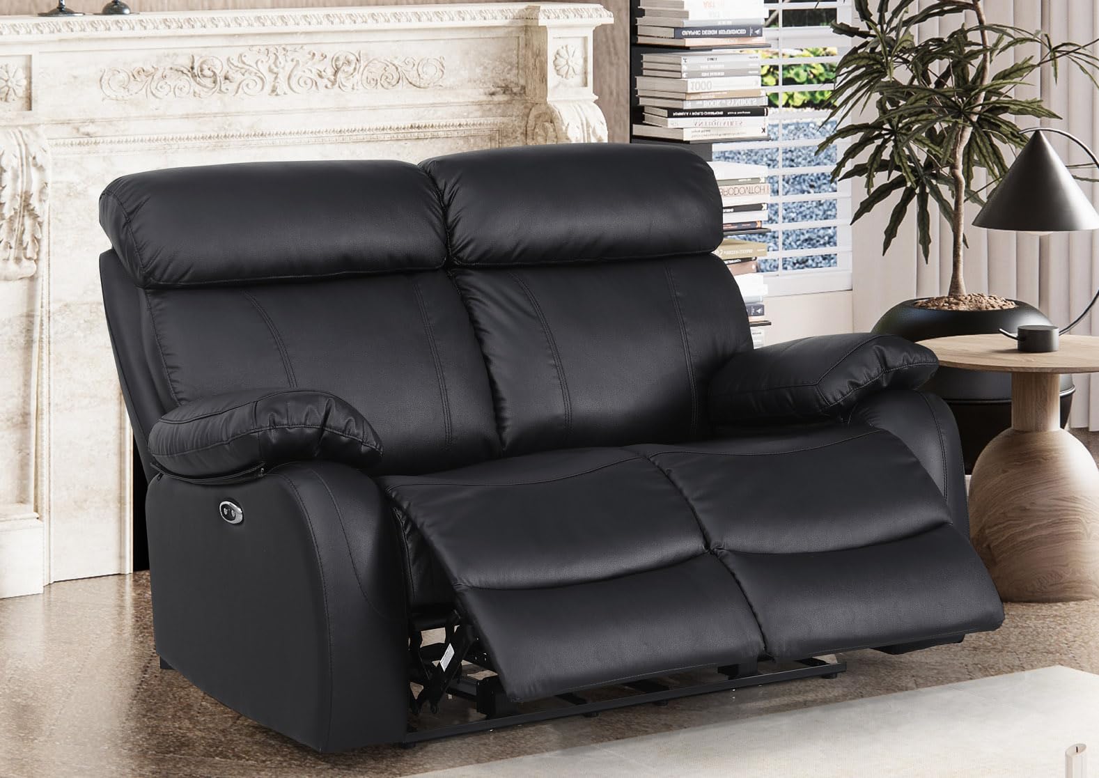 Alexent Loveseat Recliner Sofa, Power Recliner Leather Loveseat Sofa with USB Port Recliner Chair Couch 2 Seater Sofa for Living Room,Bedroom,Playroom,Black