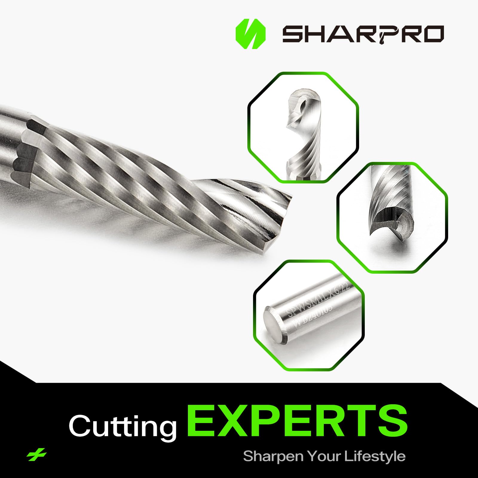 SHARPRO O Flute Upcut Spiral Rouer Bit 1/4 Inch Shank 1/4 Inch Cutting Dia. Carbide Single Flute CNC Router Bit, Ideal for Aluminum, Plastic, Acrylic, Wood, MDF and PVC