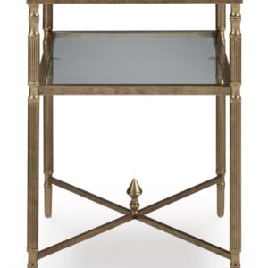 Signature Design by Ashley Cloverty Industrial Mirror-Tabletop End Table with Round Legs and Glass Shelf, Metallic