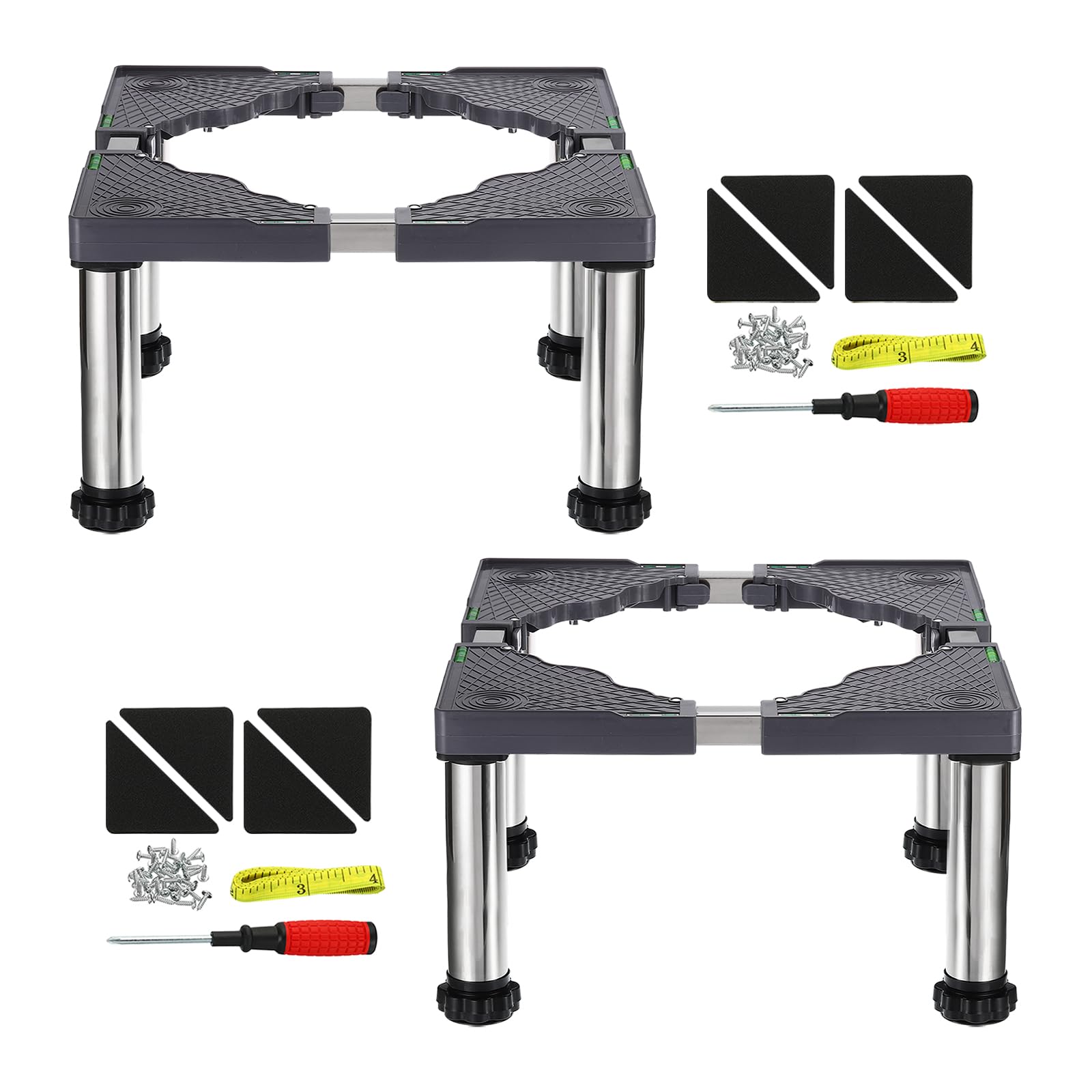 PATIKIL Mini Fridge Stand, 4 Strong Feet Laundry Stand Base Multi-Functional Adjustable Base Tray Anti-Vibration for Refrigerator Washing Machine Dryer AC, 11.4"-12.6" Height, 2Pack