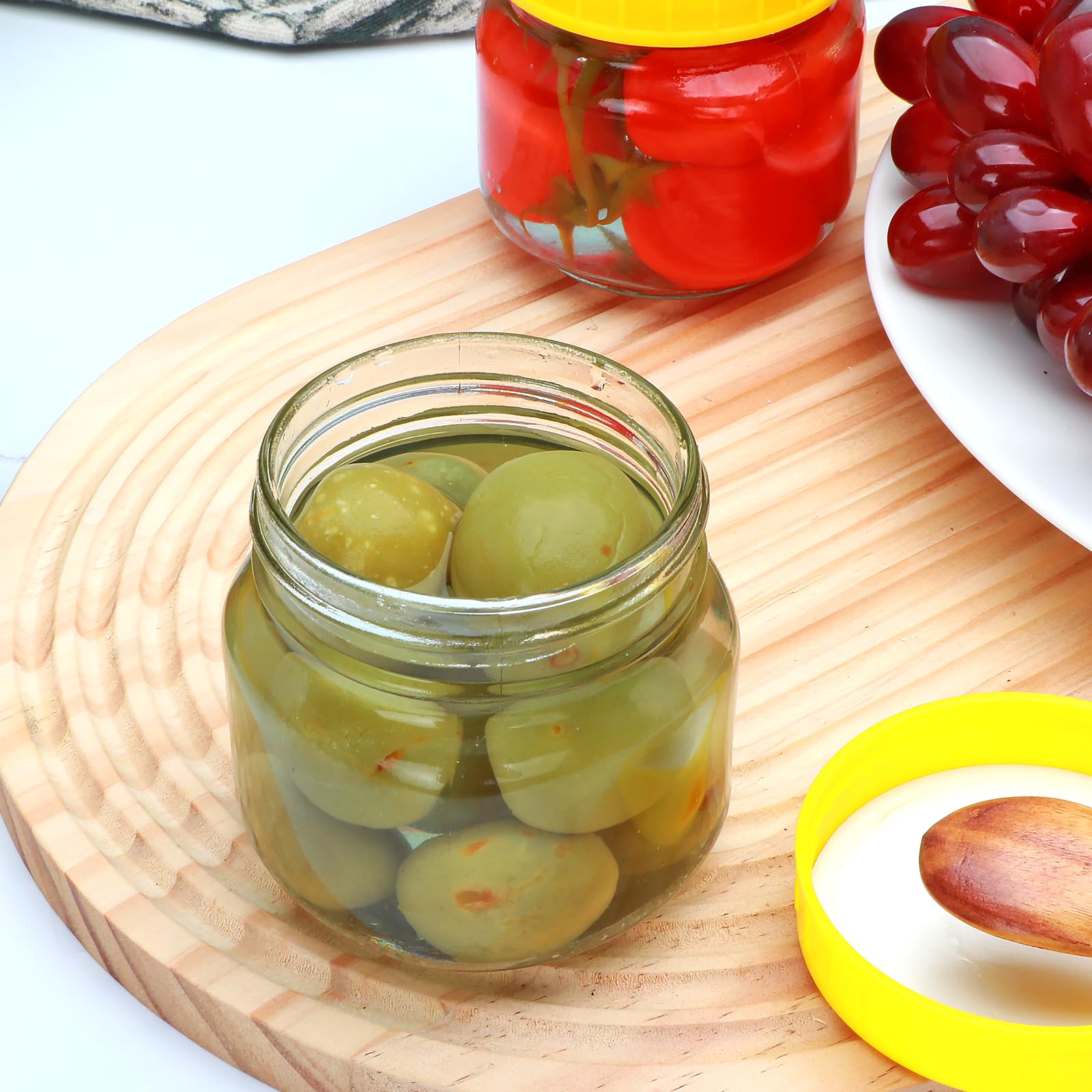 Accguan Mason Jar Set of 16, 8 OZ Glass Jar with Yellow Plastic Lid and Stainless Steel Split Lid, Honey, Wedding Favors, Shower Favors, Food Storage