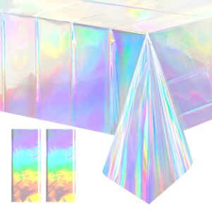 2 pcs iridescence holographic foil tablecloth 54*72 inch laser shiny plastic birthday party table cloths waterproof table cover for christmas wedding bridal shower anniversary party supplies