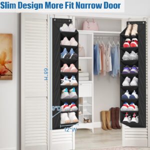 SLEEPING LAMB 2 Pack Narrow Over The Door Shoe Organizer with 8 Large Deep Pockets, Hanging Shoe Rack for Closet Door Storage for Boots, Sneakers (Black)