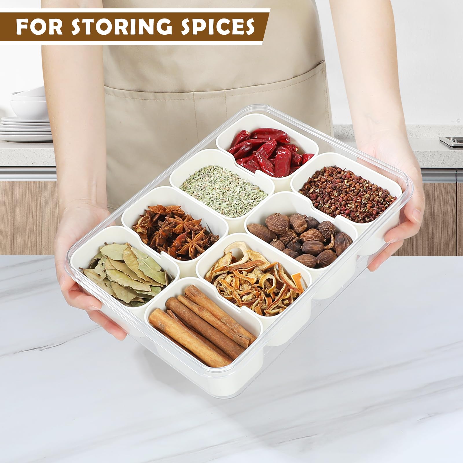 NOIRUC-CZ Divided Clear Snackle Box with Lid and Handle Food Serving Tray Fruit & Veggie Container with 8 Detachable Dividers Portable Snack Platters Charcuterie Board Container for Party, Travel (1)