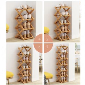 XZXWZX Shoe Rack, Bamboo Foldable Shoes Organizer Free Standing Shelf for Entryway, Closet, Bedroom, Hallway, | Natural | Functional | Multifunctional Shoe Rack (Wood Color) 5 Layers