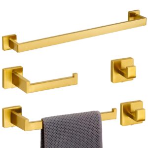 fenas 5 piece bathroom hardware set 23.6 inch brushed gold towel bar set bathroom towel holder set towel rack set heavy duty wall mounted