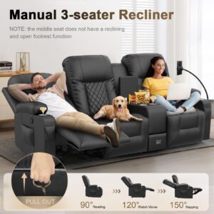 YONISEE 3 Seat Recliner Sofa, Large Reclining Sofa with Storage Console, Manual Reclining Chair with USB Ports, 2 Cell Phone Holder, 3 Seater Loveseat Recliner Couch for Living Room