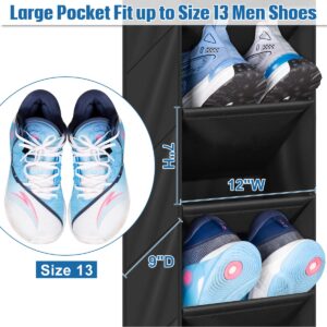 SLEEPING LAMB 2 Pack Narrow Over The Door Shoe Organizer with 8 Large Deep Pockets, Hanging Shoe Rack for Closet Door Storage for Boots, Sneakers (Black)