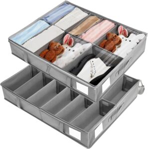 dntorx 2 pack under bed shoe storage organizer with adjustable dividers can be assembled at will sturdy underbed shoe storage box bins clear cover up to 24 pairs of shoes