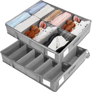 Dntorx 2 Pack Under Bed Shoe Storage Organizer with Adjustable Dividers Can be Assembled at Will Sturdy Underbed Shoe Storage Box Bins Clear Cover Up To 24 Pairs of Shoes