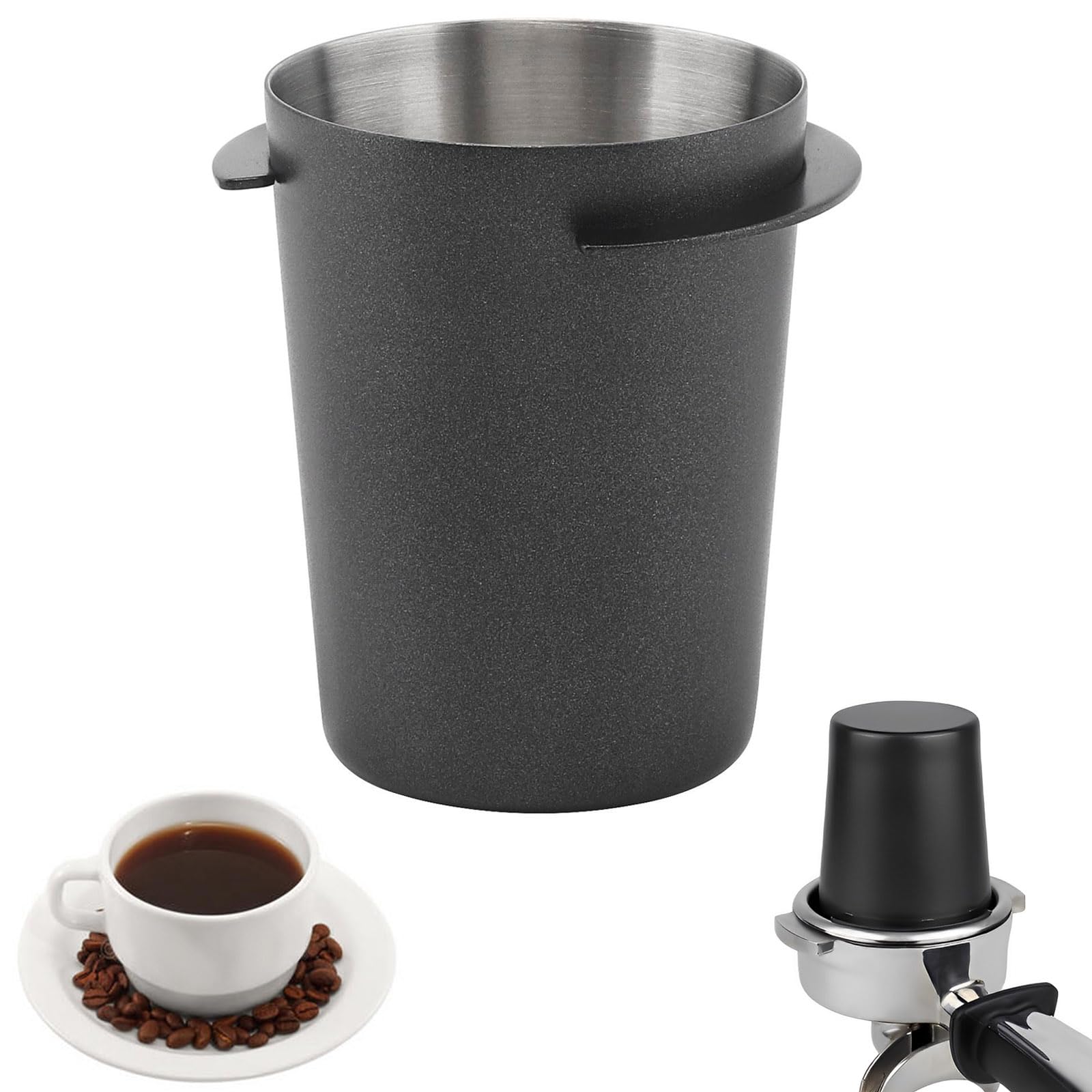 Coffee Dosing Cup 58mm, Stainless Steel Espresso Coffee Dosing Cup Espresso Coffee Machine Accessories, Coffee Powder Feeder Part Coffee Grinder Powder Cup Compatible with 54mm Portafilter, Black