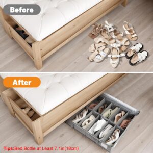 Dntorx 2 Pack Under Bed Shoe Storage Organizer with Adjustable Dividers Can be Assembled at Will Sturdy Underbed Shoe Storage Box Bins Clear Cover Up To 24 Pairs of Shoes