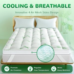 Bamboo_Mattress Topper Queen Size,1000 GSM Extra Thick Pillow Top with Breathable Air Mesh Sides,Cooling Mattress Pad Cover for Back Pain 4 Anchor Elastic Bands, 60x80 Inch