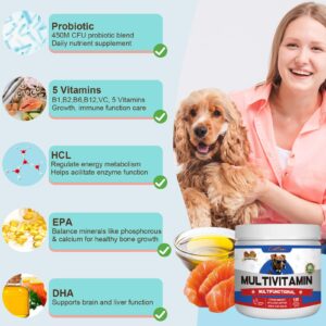 Dog Multivitamin Supplement with Glucosamine, Probiotics, Fish Oil - Promotes Healthy Skin and Coat, Supports Joint Health, Allergy Relief and Digestive Function