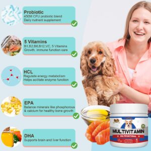 Dog Multivitamin Treat - Dog Vitamins and Supplements with Glucosamine, Probiotics, Fish Oil, Senior & Puppy Multivitamin for Dogs, for Skin & Coat, Supports Joint Health and Digestive Function