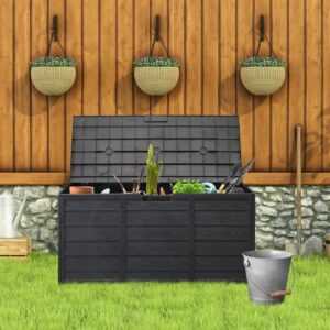 TURRIDU 75 Gallon Plastic Yard Storage Box with 2 Wheels & Lockable Seat, Outdoor Storage Deck Box Chest for Backyard Porch Patio Garden, All-Weather Storage Container for Tools Toys, Black