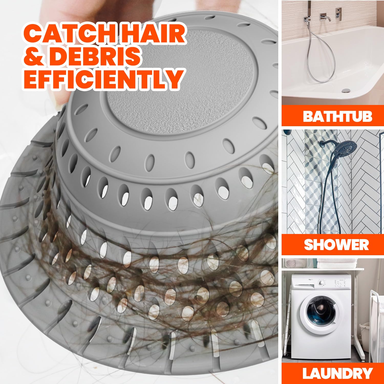 1Pack Drain Hair Catcher/Bathtub Hair Catcher for Drain/Shower Drain Cover/Drain Protector for Pop-Up and Regular Drains of Shower, Bathtub, Tub, Bathroom, Sink(Gray)